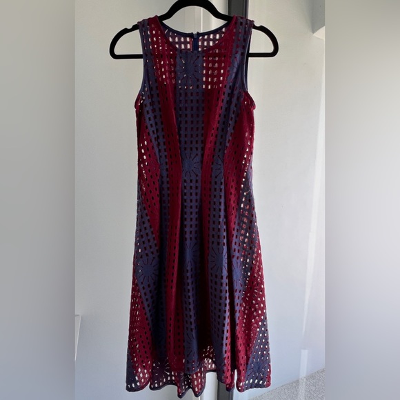 Eva Franco - Anthropologie - Navy and Burgundy Fit and Flare Samantha Dress - Picture 3 of 9